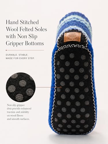Image of Tibetan Socks Hand Knit Wool Fleece Lined Long Slipper Socks with Non Slip Soles