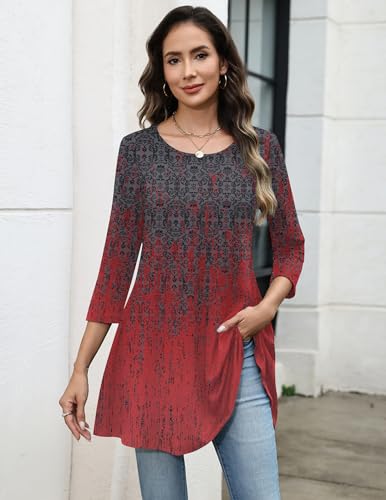 Image of Zeagoo Women Tops 3 /4 Sleeve Dressy Casual Plus Size Tunics Loose Blouses