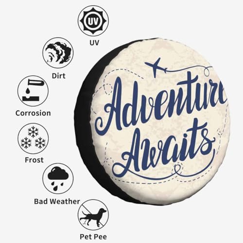 Image of Adventure Awaits Spare Tire Cover Template with Modern Wheel Covers for RV Tires Camper Tire Case Protectors for Trailer Rv SUV Truck Travel Trailer 15 in