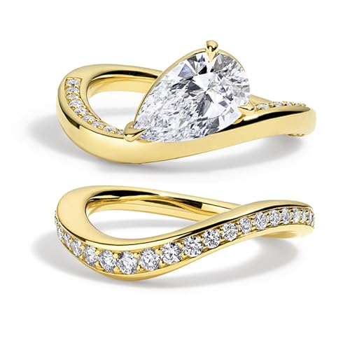 2CT Pear Shaped Engagement Rings for Women AAAAA Cubic Zirconia CZ Wedding Promise Bands Wavy Simulated Diamond Ring Silver/Gold Size 5-10