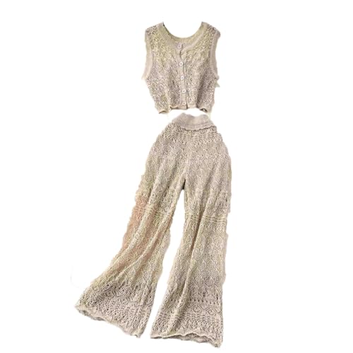 Ensemble deux pièces tricoté de qualité supérieure avec col en V élégant et pantalon large