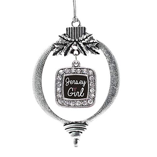 Inspired Silver - Jersey Woman - Silver Christmas Ornament - Square Charm Christmas Tree Ornament with Cubic Zirconia - Holiday Hanging Decoration