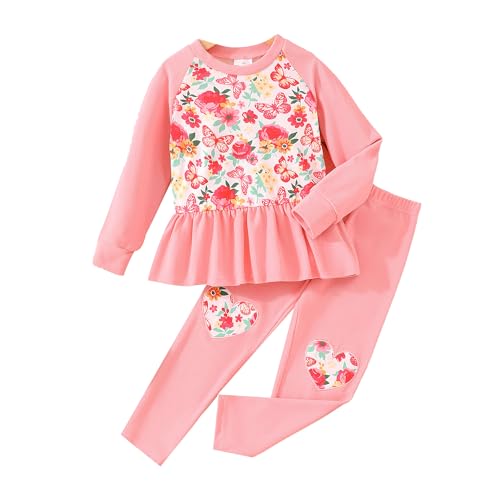 Image of Little Girls Clothes Sets - Cute Sweatshirts Top Shirt & Leggings 2 Piece Kids Fall Winter Outfits Toddler Clothing