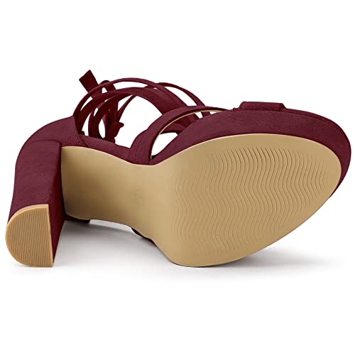 Allegra K Allegra K Women's Lace Up Platform Chunky High Heels Sandals 9.5 Burgundy