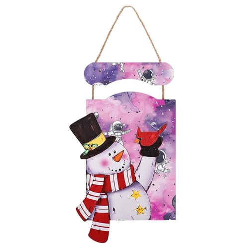 Décoration murale bonhomme de neige peinture de Noël violette à suspendre