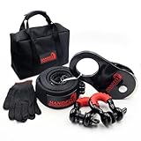 Handfly Offroad Recovery Kit, Tree Saver Tow Strap 3'' × 8ft Recovery Strap, 1pcs Hitch Receiver, 2pcs 3/4' D-Ring Shackles with Storage Bag for Truck Jeep SUV ATV