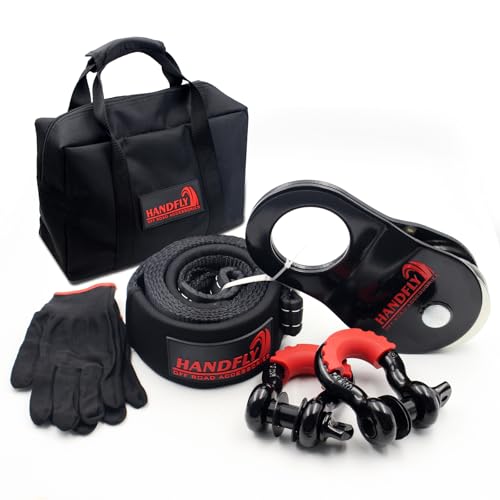 Handfly Offroad Recovery Kit Tree Saver Tow Strap 3 8ft Recovery Strap 1pcs Hitch Receiver 2pcs 3/4 D-Ring Shackles with Storage Bag for Truck Jeep SUV ATV