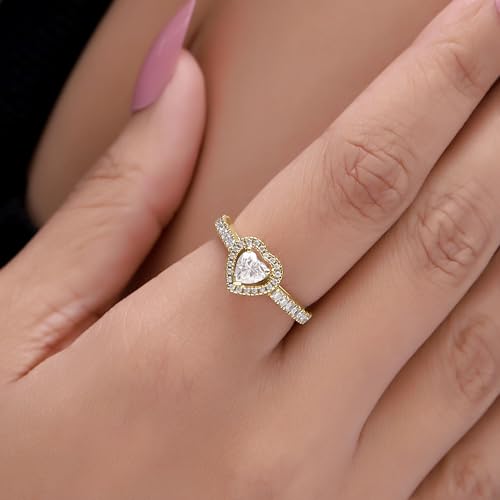 Heart-shaped Lab Created Moissanite Diamond Halo Engagement Ring with Side Stones Promise Bridal Ring Engagement Ring for Womens in 14k Gold Over Sterling Silver(1 CT G-H Color/VVS1 Clarity)3