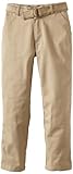 Eddie Bauer Big Boys Flat Front Belted Twill Pant, Khaki, 8