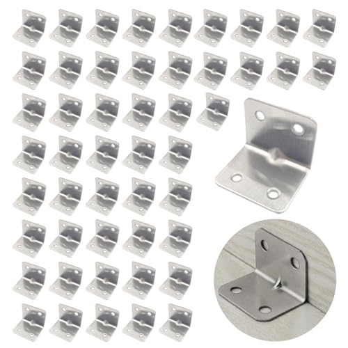 50 Pcs Heavy Duty Angle Brackets, Corner Bracket for Wood with 200 Screws L Metal Brackets Brace 90 Degree for Furniture Shelf Fixing
