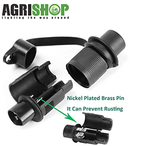 AGRISHOP 1Stück Anhänger Stecker 3polig 12v,3Poliger Stecker Traktor 12v mit Flachsteckanschluss, Wasserfester Stecker 3 polig für LKW RV PKW KFZ,Stecker 3 polig flach,Landmaschinen Stecker 3 pol