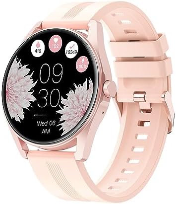 HUAKUA Smart Watches for Women Men (Answer/Make Calls) Compatible with iPhone/Android Phones, Reloj para Mujer Hombre Round Fitness Tracker with Heart Rate Monitor Sleep/Steps Tracker Waterproof Pink