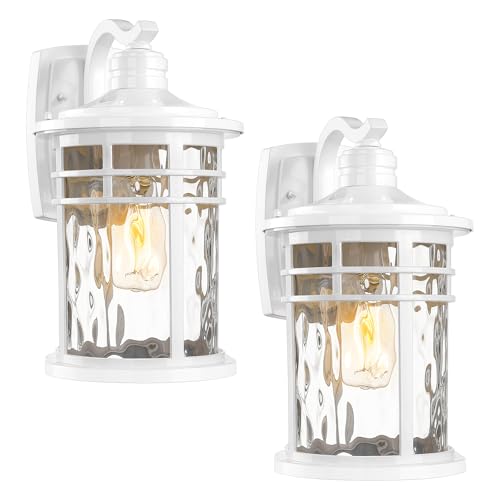 Darkaway Outdoor Wall Light Fixture,2pcs 14.57inch Large Outside Porch Lights Wall Mounted Water Ripple Glass Exterior Waterproof Lantern Modern Wall Sconce Lighting for House Front Door