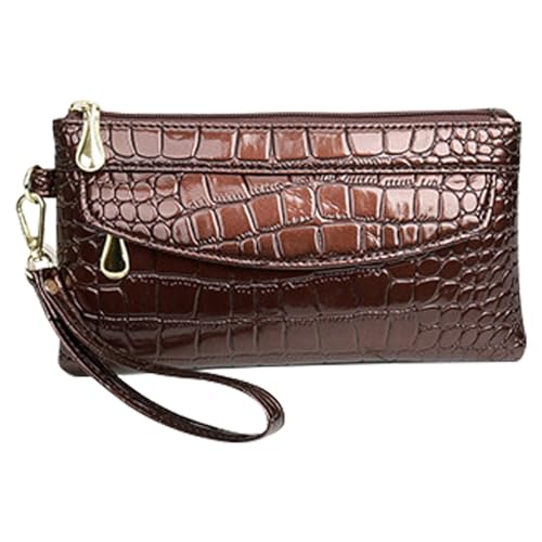 WJXFHTD Stylish Women Handbag,Shiny PU Leather Wristlet Clutch Purse Small Phone Coin Bag Fashion Casual Clutch Wallet Wristlet Bag (Brown)