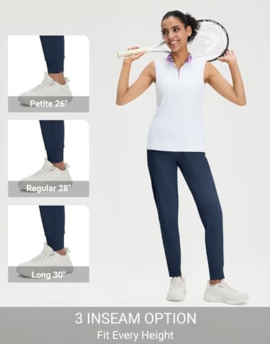M MAELREG Women's Joggers Pants with Zipper Pockets 26"/28"/30" Tapered Athletic Sweatpants for Women Workout Lounge Navy — view 4