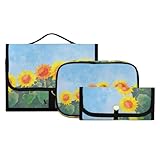 Neceser colgante de viaje, bolsa de maquillaje, 3 piezas, ilustración de girasol, organizador de cosméticos portátil transparente