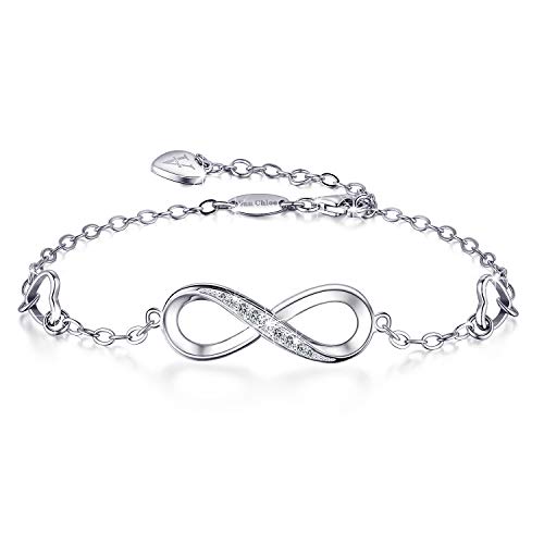 Van Chloe Women 925 Sterling Silver Bracelet Ankle Bracelet Infinity Love Heart Diamond Adjustable Bracelet Teens Girls Women Jewelry Valentine's Day