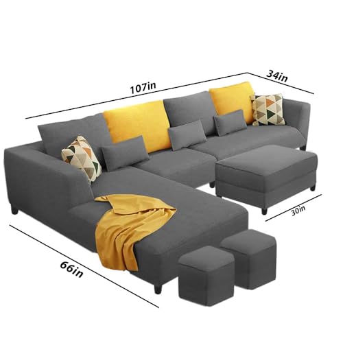 Image of Casaliving Minta 8 Seater L Shape Sofa Set with Ottoman & 2 Puffy for Living Room (8 Seater LHS, Dark Grey)
