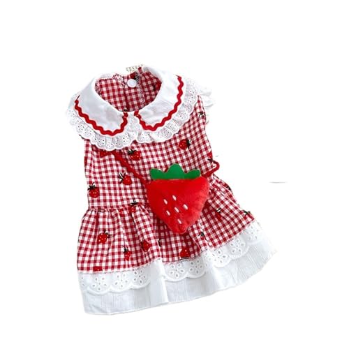 いちごプリントペットドレス - 小型犬用 通気性綿混素材 可愛いキャトゥーン夏用ドッグドレス(Red,2L)