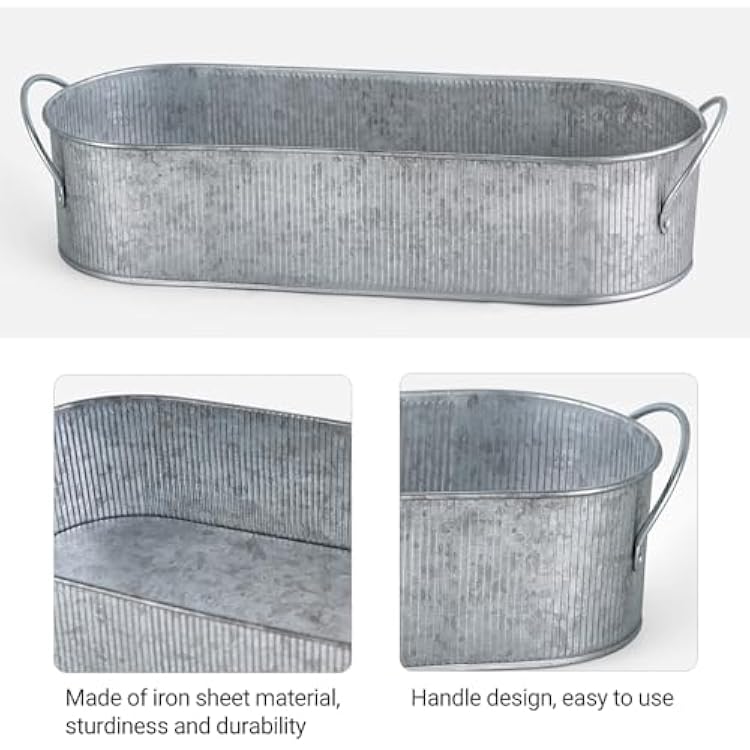 Mkono Metal Storage Basket for Toilet Tank Top Bathroom Decor, Galvanized Tray with Handle for Shelves, Farmhouse Toilet Paper Holder Organizing Bin Box for Countertop Living Room, Set of 2, Silver