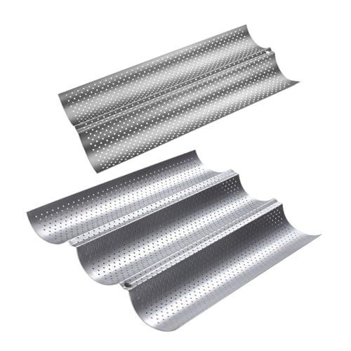 LOORGVEL 2 pièces Moule à Français Acier Inoxydable Plaque de Cuisson Ondulée Antiadhésive avec Rainures Perforées pour Baguettes Pâtisserie Maison Résultats Uniformes et Croûte Dorée