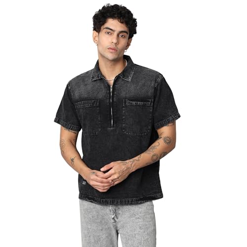 Image of D... finish Men's Denim Half Sleeve Shirt | Men Oversized Shirt