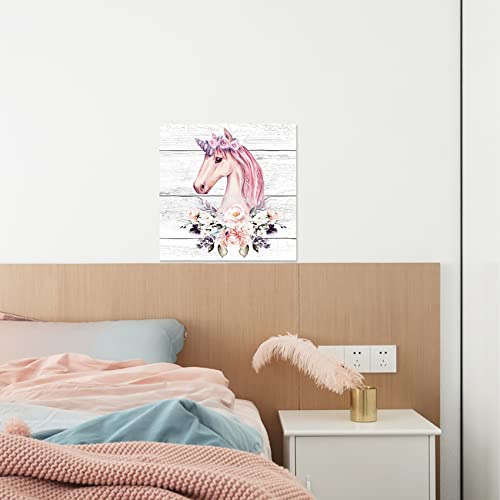 Unicorn Wall Decor For Girls Bedroom Wall Art Pink Canvas Print Pictures For Bathroom Unicorn Theme Animal Wall Decor Modern Artwork For Nursery Wall Decoration Framed Wall Art For Home Walls Size 14X14 #TOP2