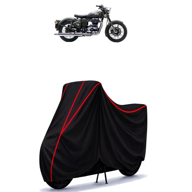Image of Classic 500 Battle Green Water Resistant Bike Cover for All Motorcycles & Rain | Heavy Duty Taffeta Fabric | UV Protection, Dustproof, Scratchproof | All Weather Two Wheeler Cover with Elastic Bottom