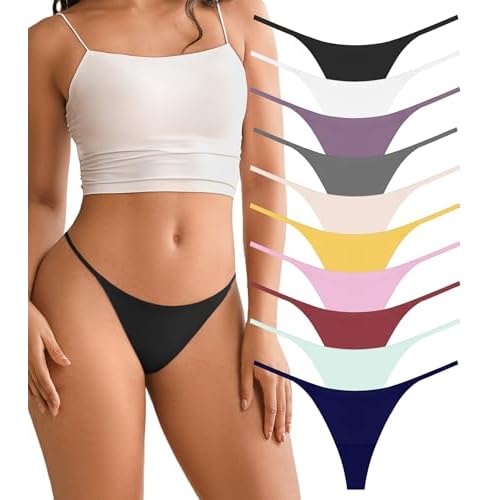DEANGELMON Seamless G-string Thongs for Women - No Show Thong Underwear Low Rise Stretch Panties Workout Pack X-Large E-10pcs