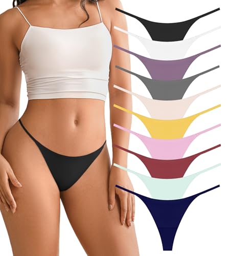 Image of DEANGELMON Seamless G-string Thongs for Women - No Show Thong Underwear Low Rise Stretch Panties Workout Pack