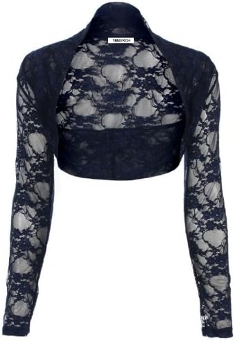 16MVRCH New Womens Ladies Lace Shrug Bolero Cardigan Crop Top One Size (Navy)
