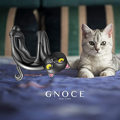 GNOCE Lazy Black Cat Charm Bead 925 Sterling Silver Jewelry Gift For Women Wife Fit Snake Chain Bracelets/Necklace3