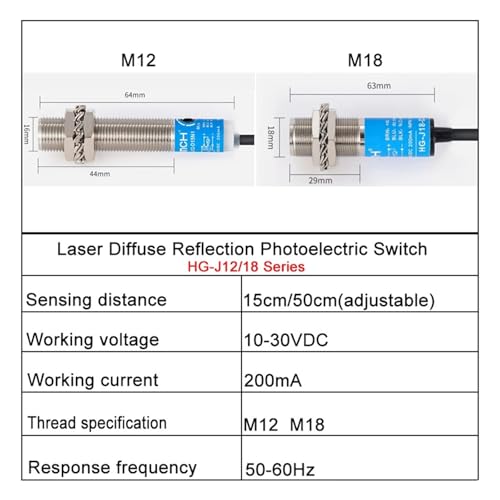 Interrupteur photoélectrique laser M12 précis pour machine