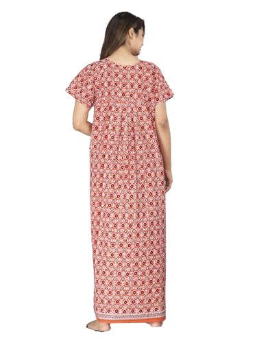 Image of Kuruti B Sheets Cotton Nighty for Women Jaipuri Print 2 Button Round Neck Short Sleeve Night Gown | Maxi Dress