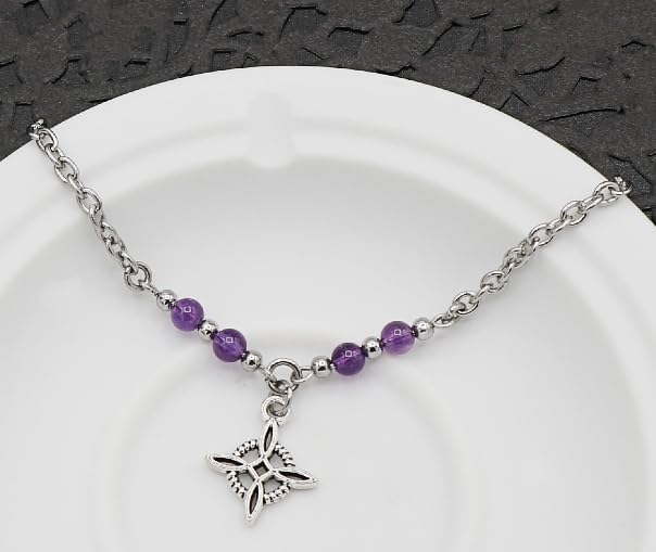 Miniatura 2 de Witch's Knot Anklet - Pentacle Ankle Bracelet - Witchy Jewelry - Pagan, wiccan Talisman (8.5 in, Purple amethyst)