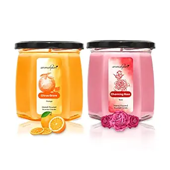Aromahpure Scented Candles (50 Hours) (100% Soy Wax)- Handcrafted | Smoke-Free | Citrus Grove- Orange, Charming Rose- Rose Fragrance Candles for Home & Gift Sets