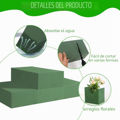 Miniatura 4 de 4 Unidades Espuma Para Flores, Bloques Espuma Hidratable 14x8x4cm Biodegradable, Alta Absorción Para Flores Frescas Y Artificiales, Diy Bodas Decoración Florista Manualidades Fiestas 4 Unidades