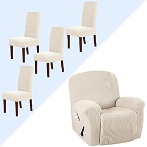 H.VERSAILTEX Stretch Recliner Slipcovers Bundle Covers for Dining Room Set of 4, Natural