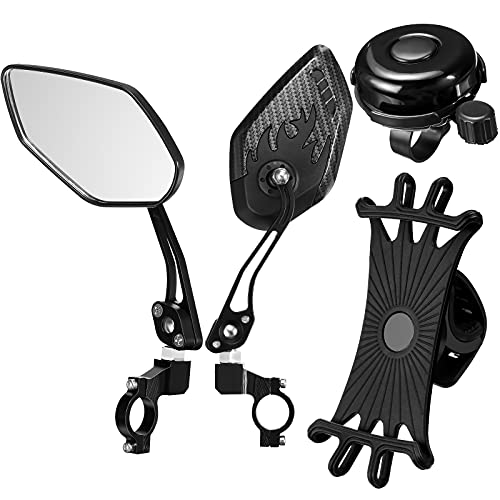 4 Pieces Bike Mirrors Set, 2 Pieces Safe Rearview Mirror Adjustable Handlebar Bicycle Mirrors With Aluminum Bike Bell Clear Sound Bike Bell, 360 Degree Rotation Silicone Phone Holder For Mountain Bike #TOP9
