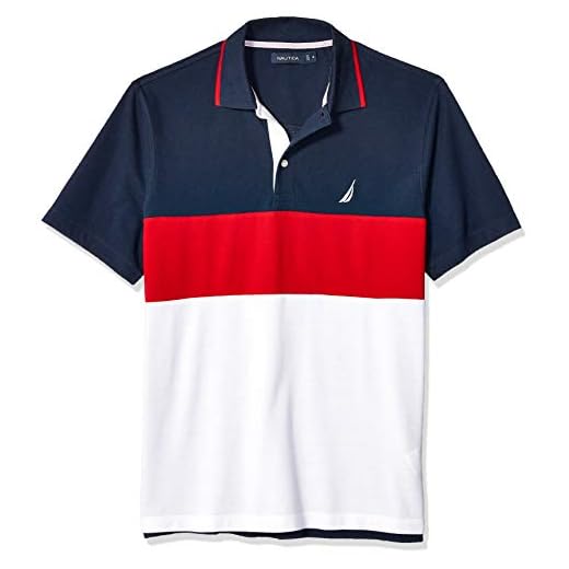 Nautica Camisa polo masculina de manga curta 100% algodão piquê color block, Azul marino, 3G