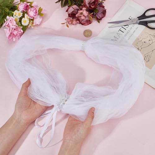 NICENEEDED Bridal Detachable Tulle Shawl, White Wedding Strapes Puffy Dress Scarf Sleeve Shawls, Removable Shoulders Cover Up Accessory for Wedding Costume3