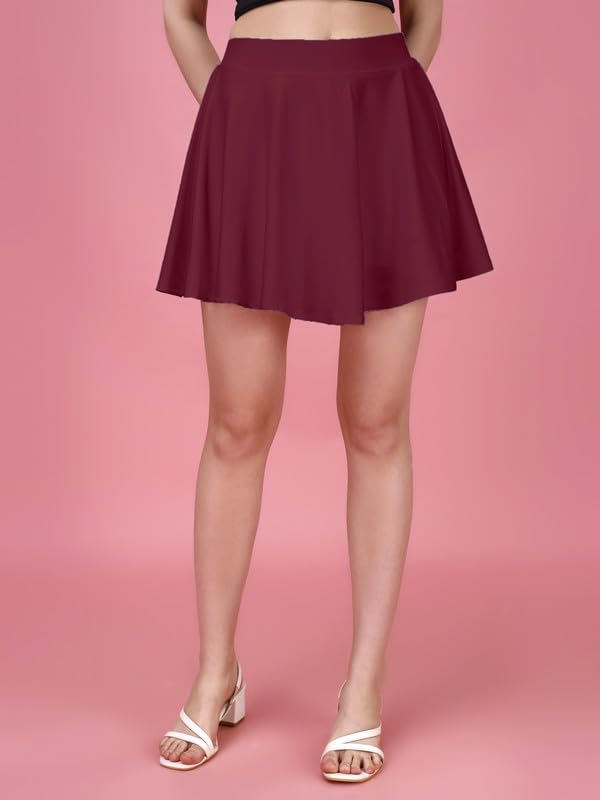 Image of TRENDMALLS Girl's /Women's Classic Stretchy All Time Trendy Mini Skater Knee Length Solid Skirt Women Girls