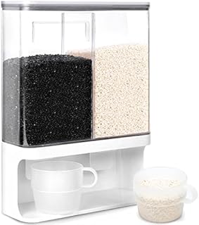 Conworld Rice Dispenser Kitchen Organization, Wall-Mounted Dry Food Storage Container with Lids and 1 cup, Laundry Detergent Dispenser.Suitable for Black Rice, Pet Food, Beans, Laundry Scent Beads
