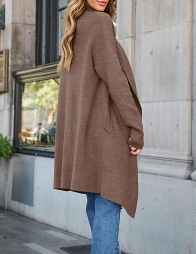 ZESICA Women's Casual Lapel Cardigan Long Sleeve Open Front Irregular Hem Soft Knitted Sweater Coat with Pockets4