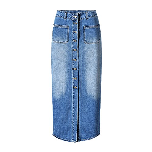 Dreamskull Women's High Waist Button Fly Skinny Denim Long Maxi Skirts