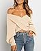 BTFBM Off The Shoulder Sweater for Women Winter Fall Fashion 2026 V Neck Long Sleeve Ribbed Knit Wrap Cropped Sweaters(Apricot, Small)