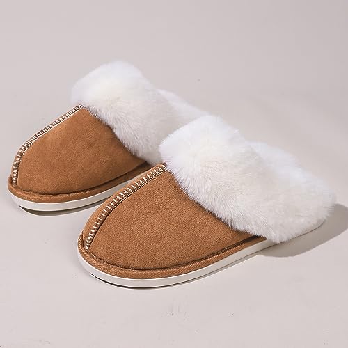 Afellicy Women's Fuzzy Memory Foam Slippers Fall Winter House Shoes Indoor and Outdoor Fur Lining Slip on Bedroom Shoes3