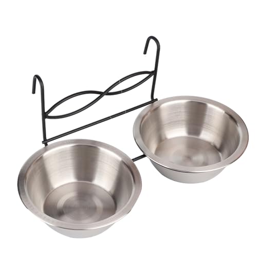 Petmaker Edelstahl-Hundenäpfe zum Aufhängen Hundehütten, 28 x 14 x 6 cm, doppelt hängender Futter- und Wassernapf aus Edelstahl mit Haken Katzen, Hunde, Welpen, Käfige