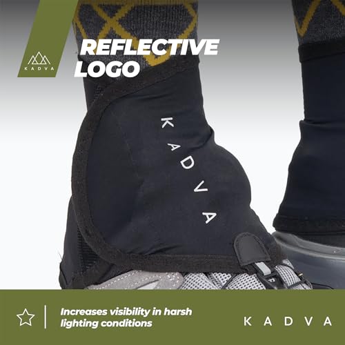 KADVA Gamaschen Wandern ELURRA Schwarz Schlamm-Wasserschutz Elastisches Material Starker Klettverschluss Einfaches Tragen Niedrige Konstruktion Schnürverschluss Ideal für Langlauf