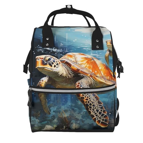 Sac à dos pour maman grande capacité imprimé tortue de mer décontracté